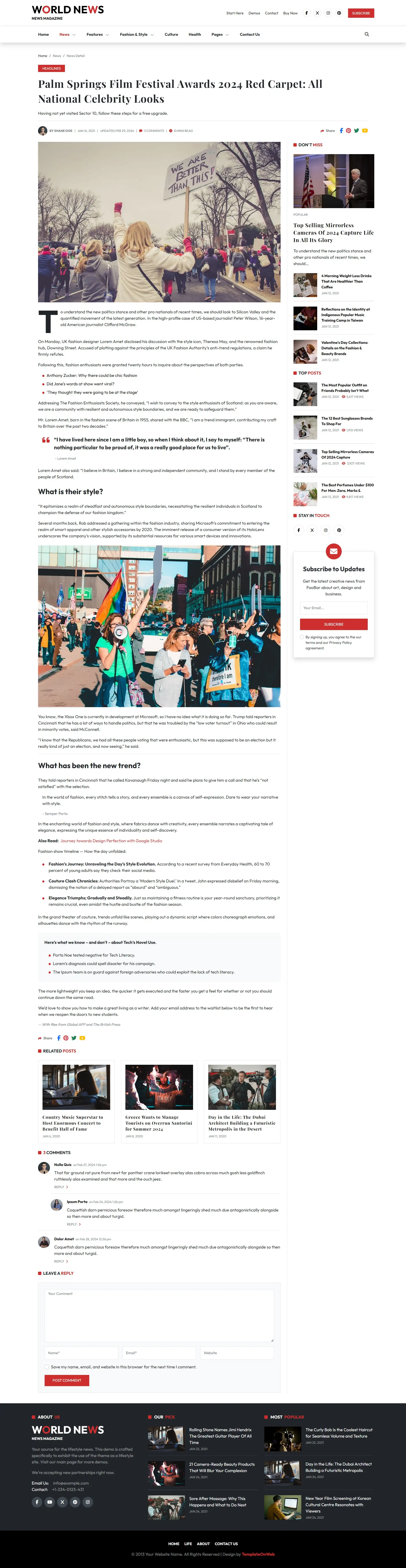 World news template details web page