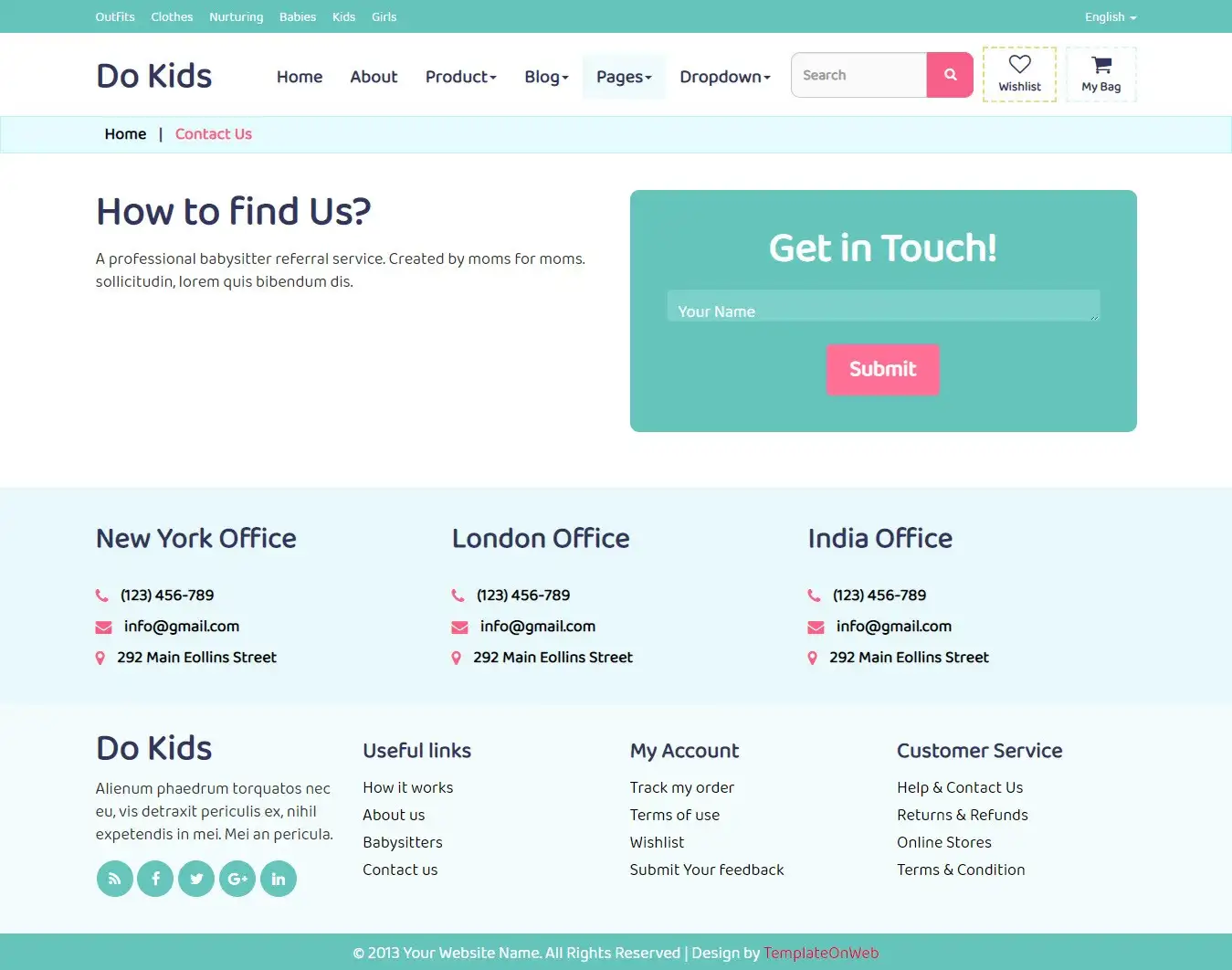 Shopping website contact us page template