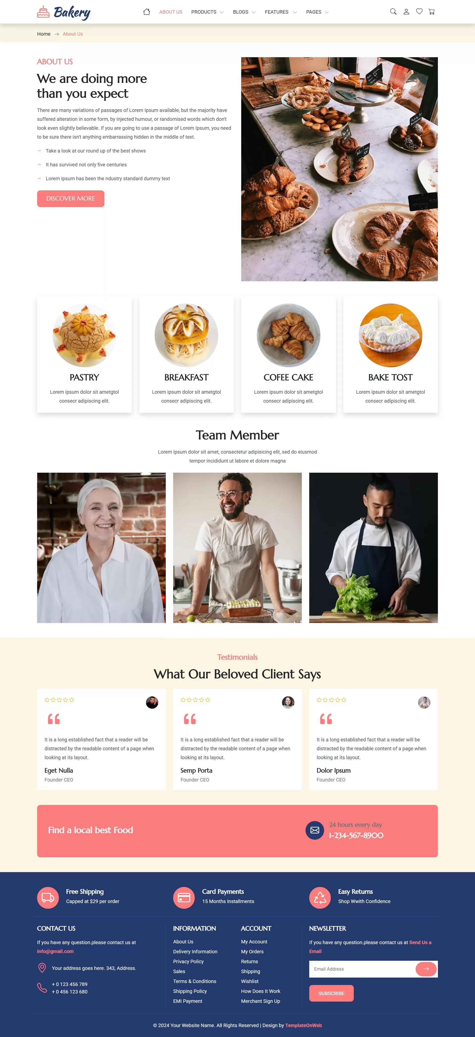 About us page to show bakery journey and teams