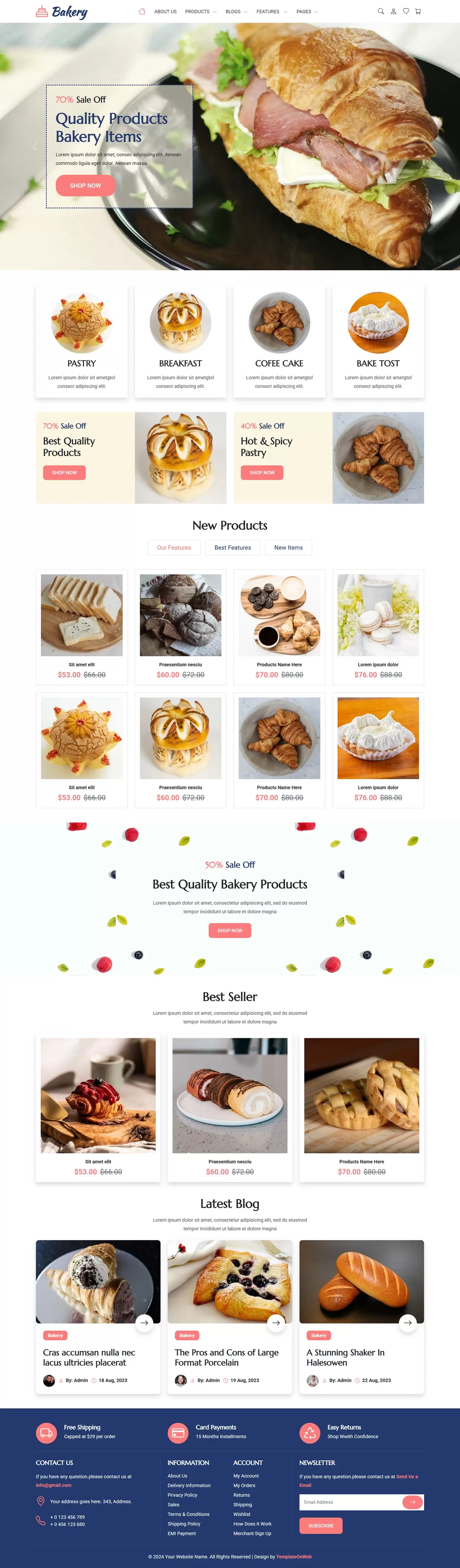 Bakery website template home page preview