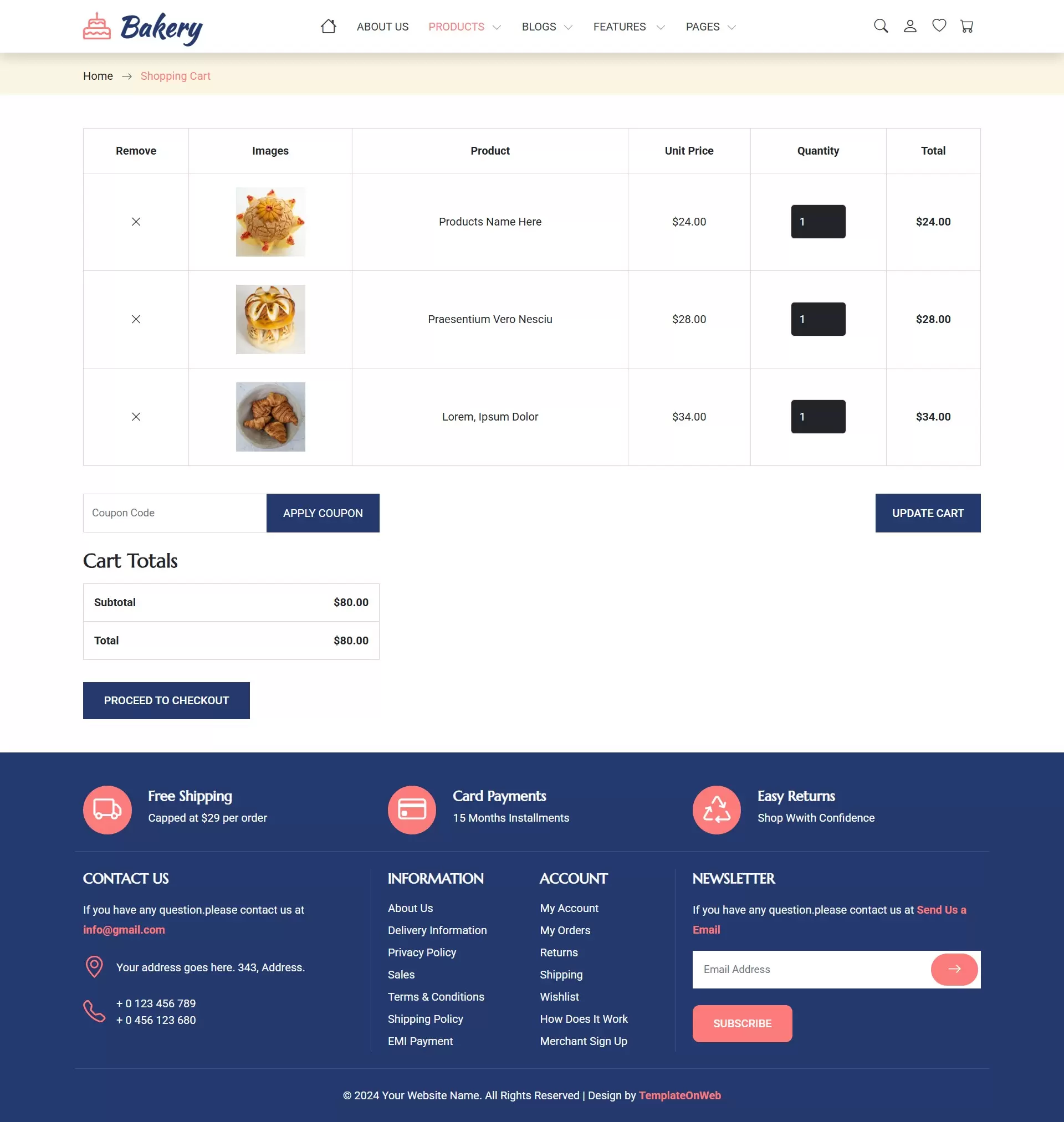 Shopping Cart with Freshly Baked Cakes, Bread, and Pastries
