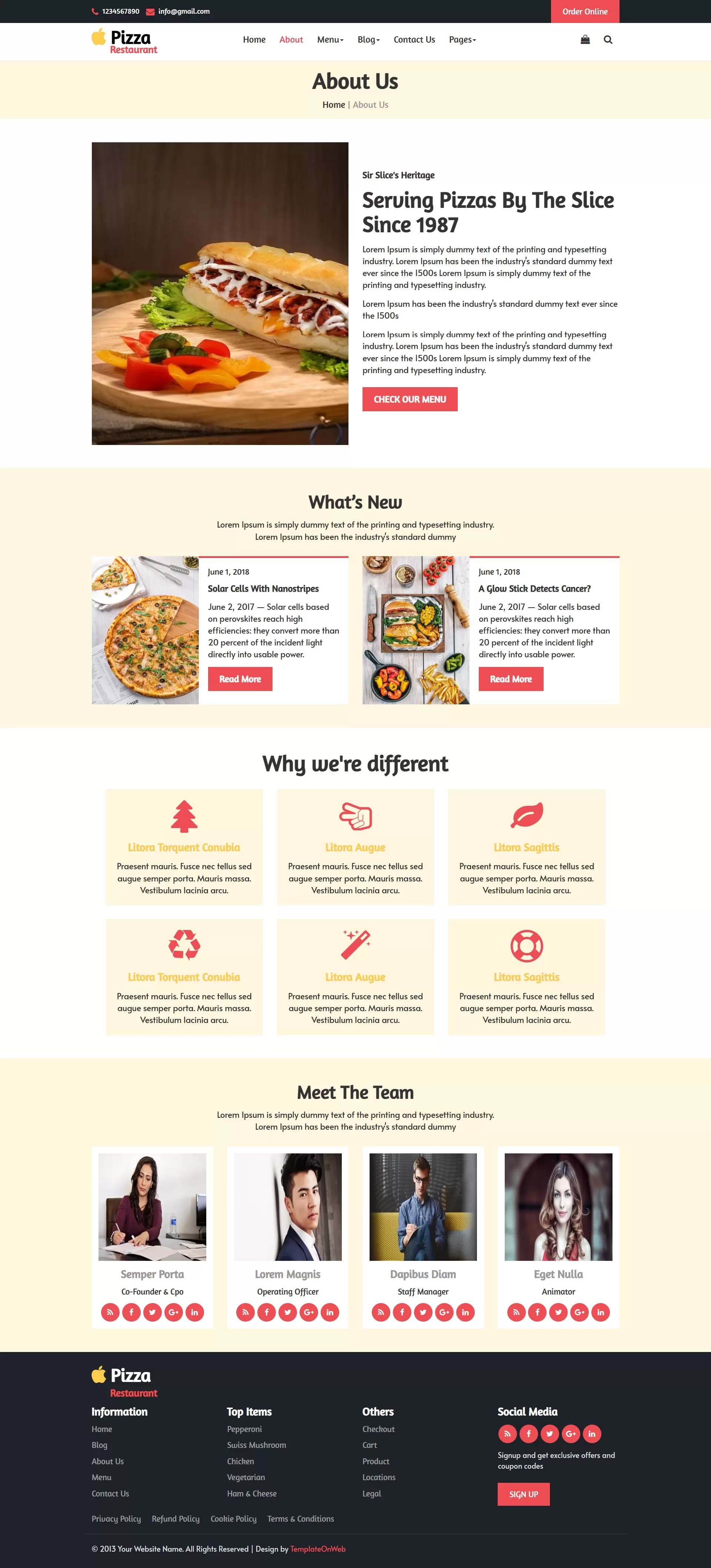 About us html page for pizza shop business