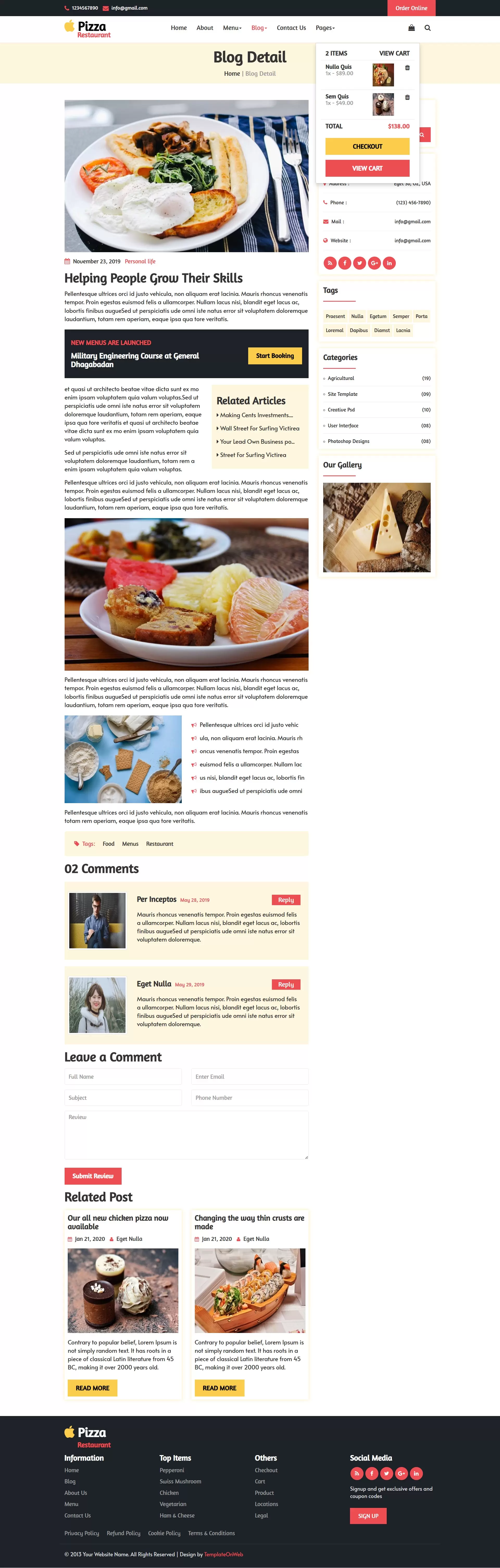 Blog details page to showcase your recipes, cooking tips, and unique insights into the art of making pizza