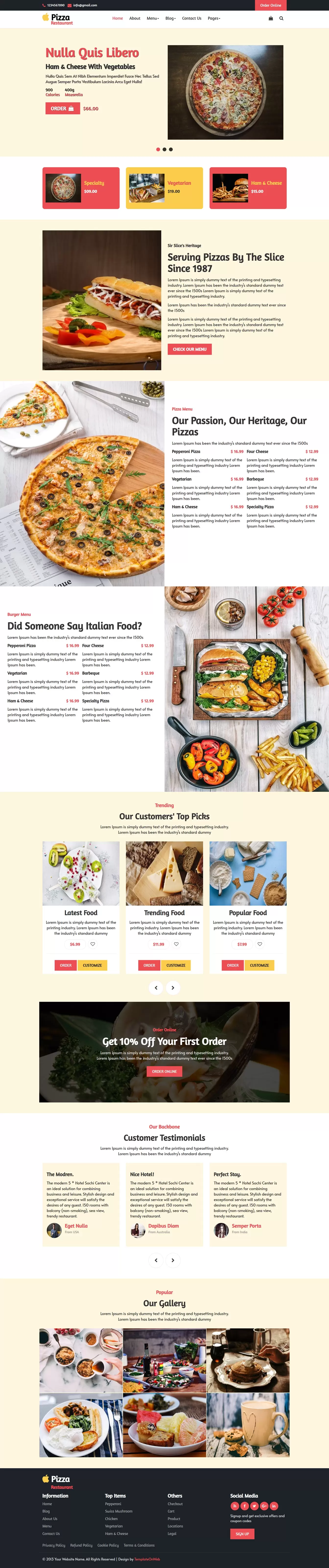 Pizza website template free download home page to elevate your pizzerias online presence