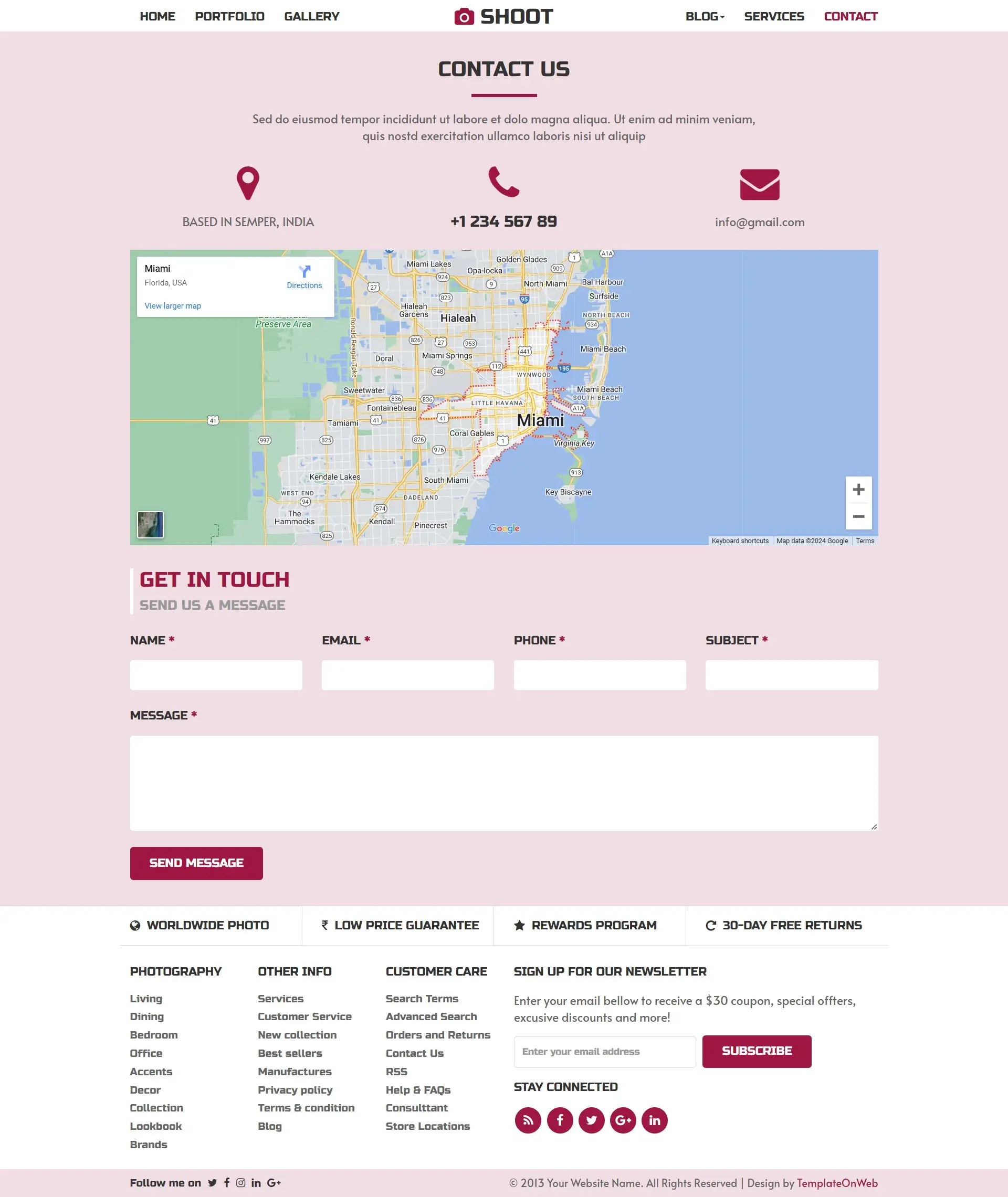 Photographer business location and contactus form