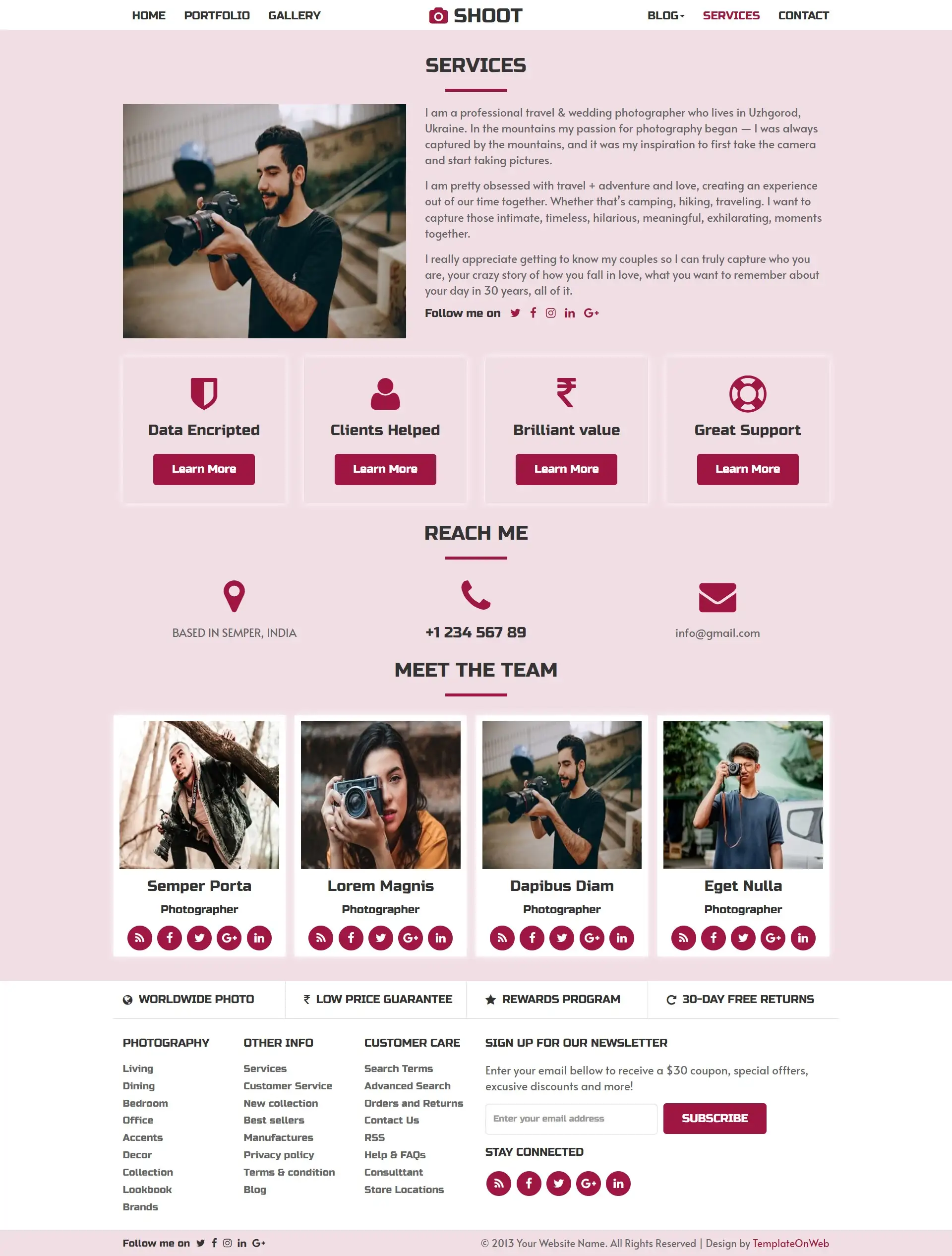 Photography services page layout