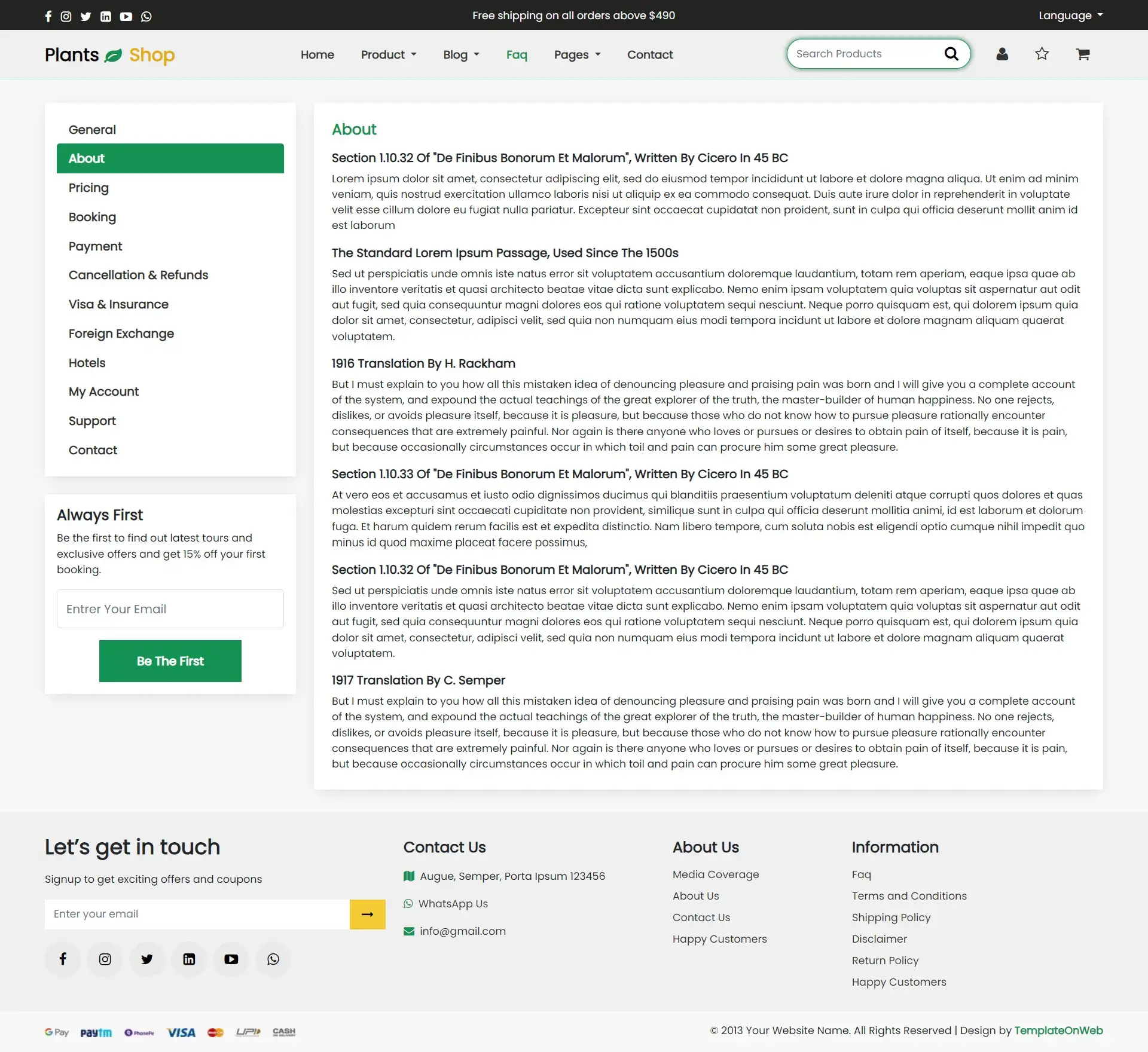 Faqs page for online plants shop