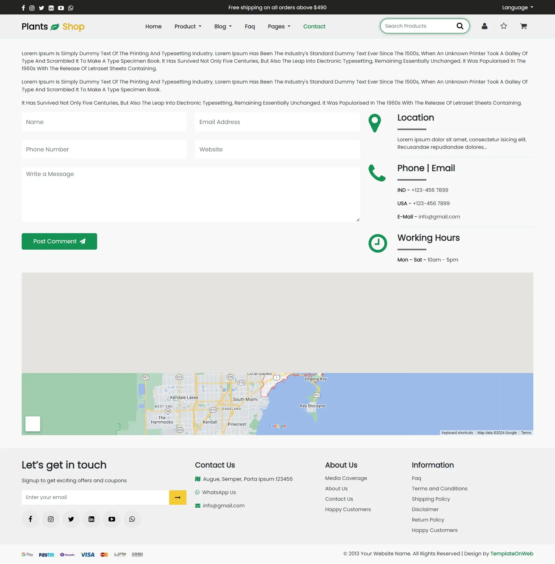 Garden shop address details and user query form page