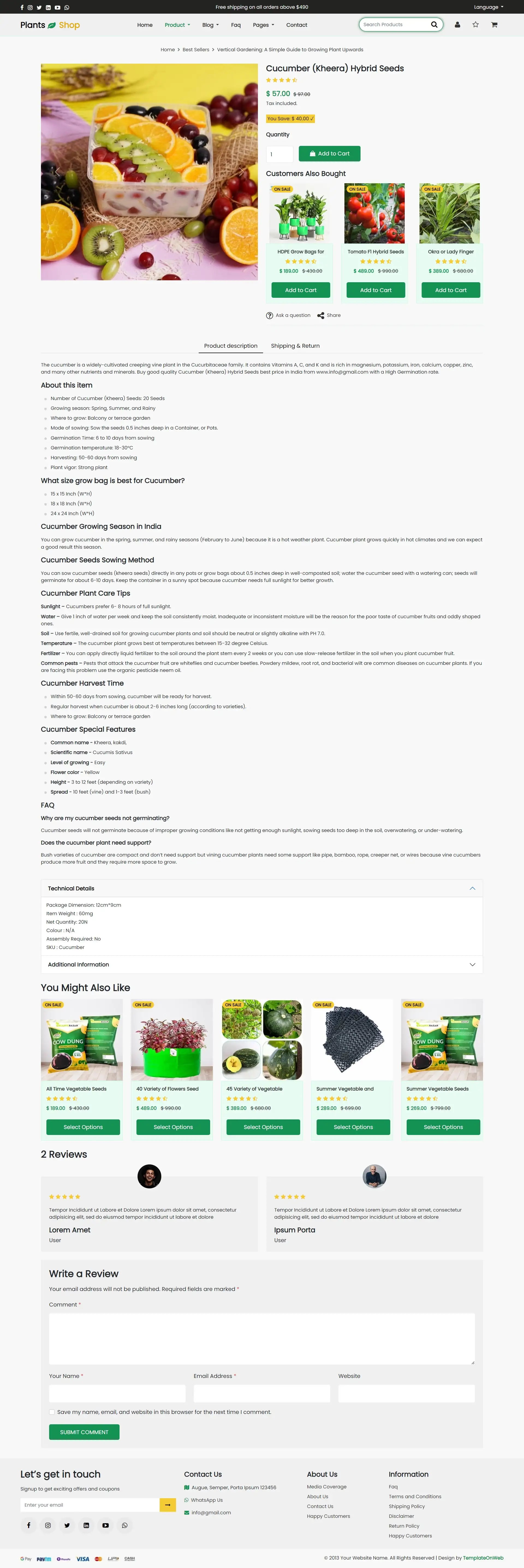 Gardening eCommerce product details with price page template