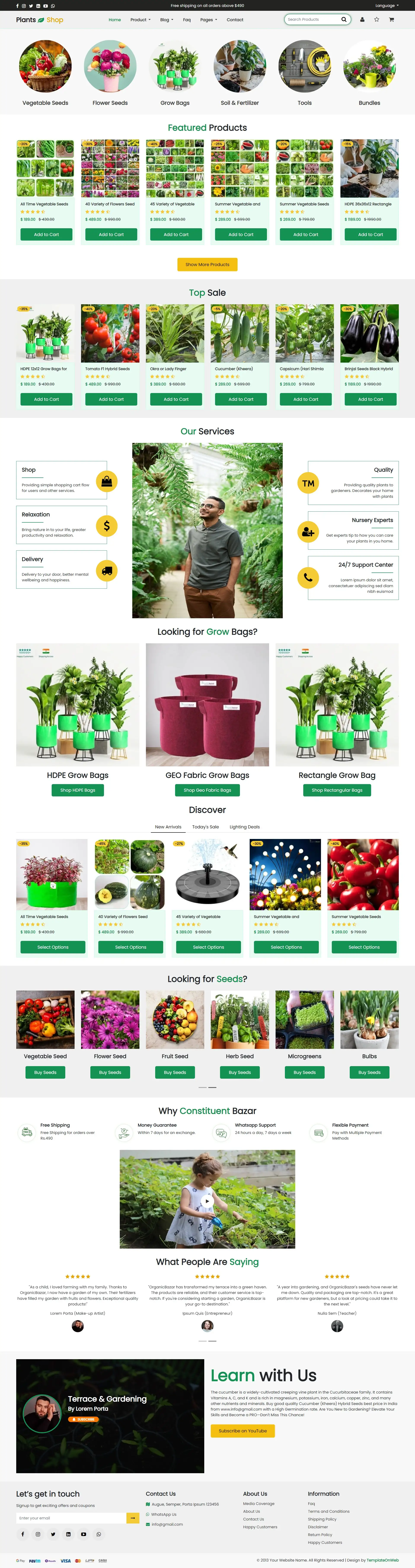 Gardening shop website template home page