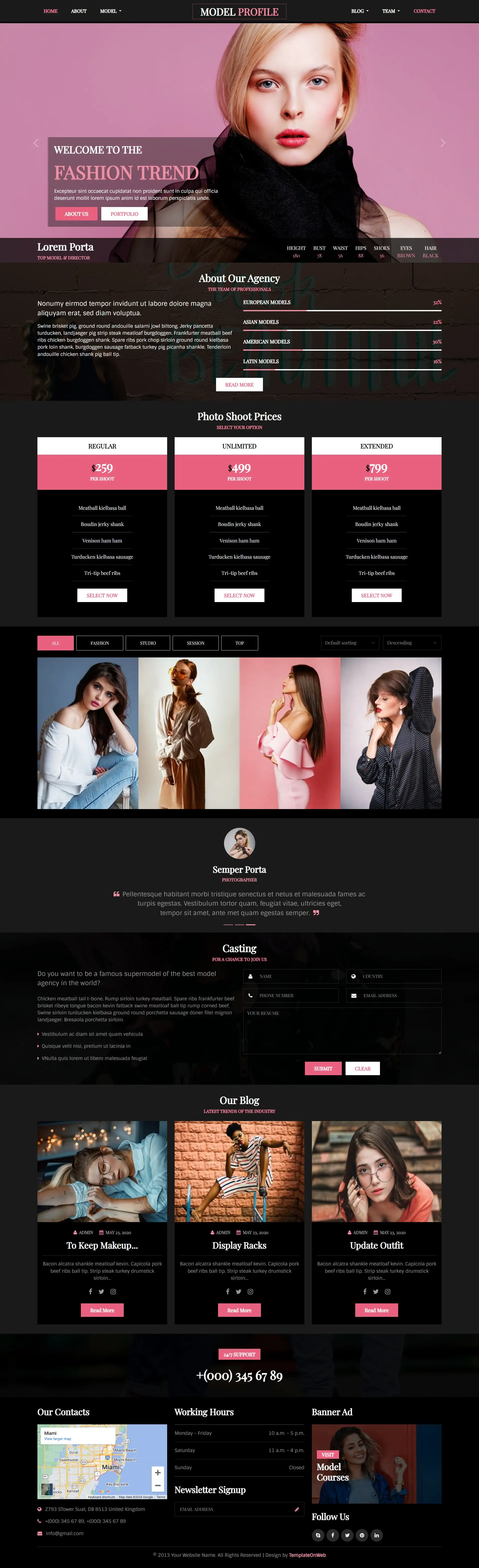 Modeling portfolio website template html