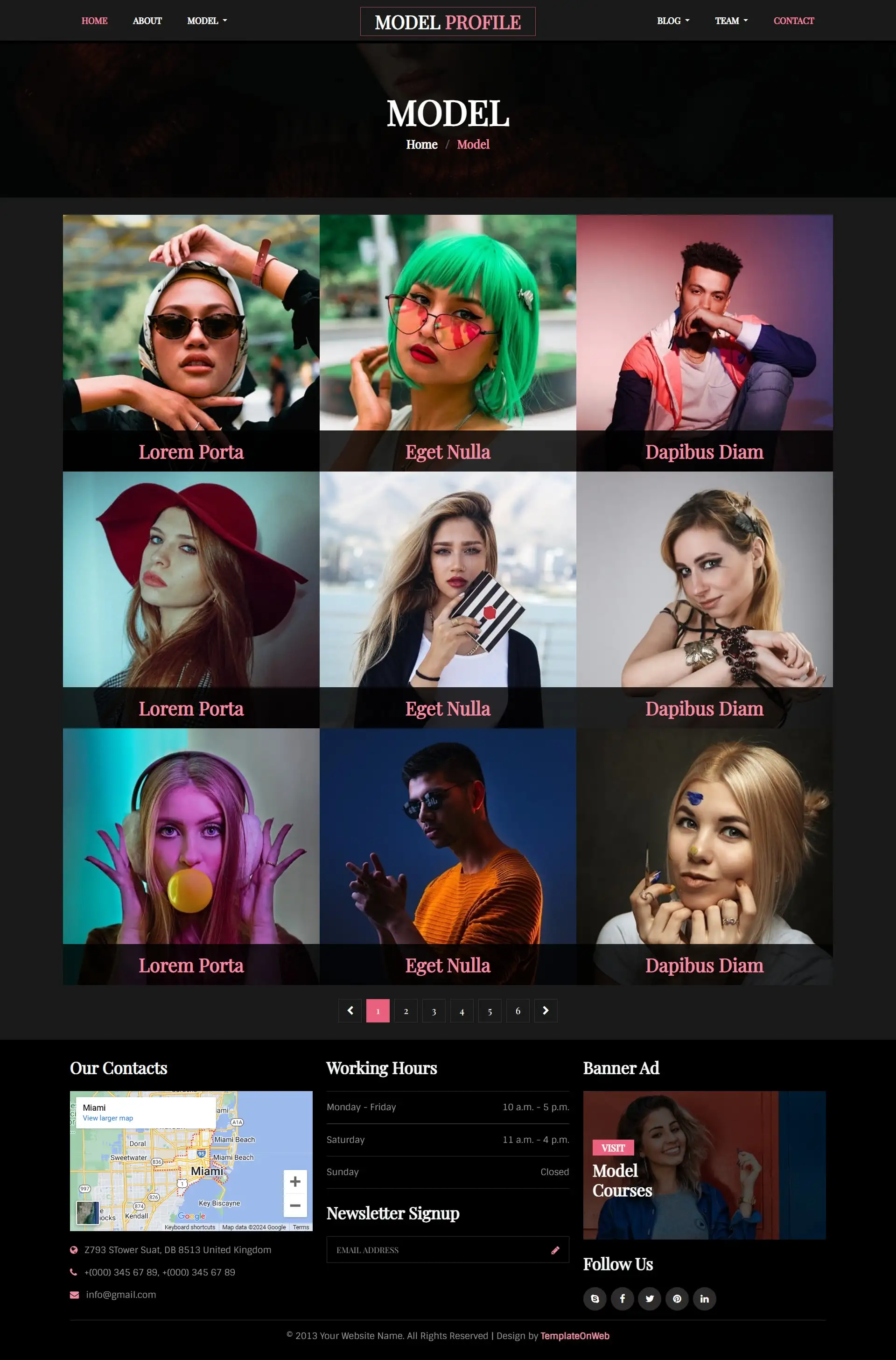 Fashion Models profile listing bootstrap5 html