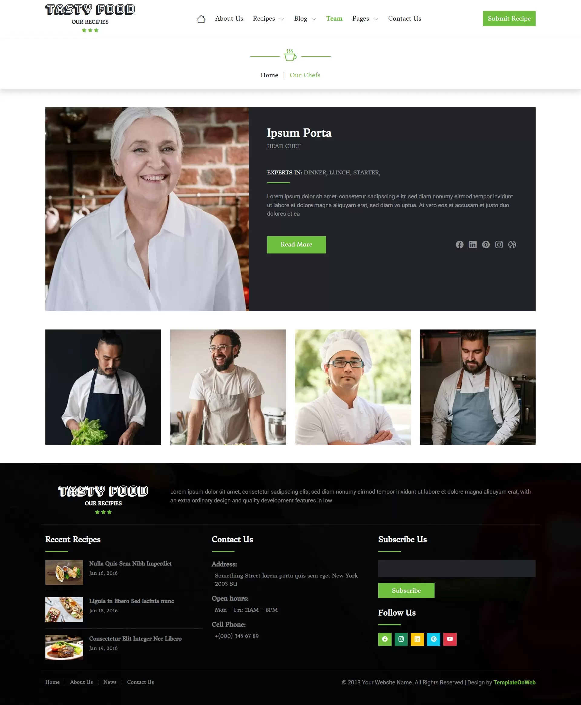 Food cooking teams web page responsive design