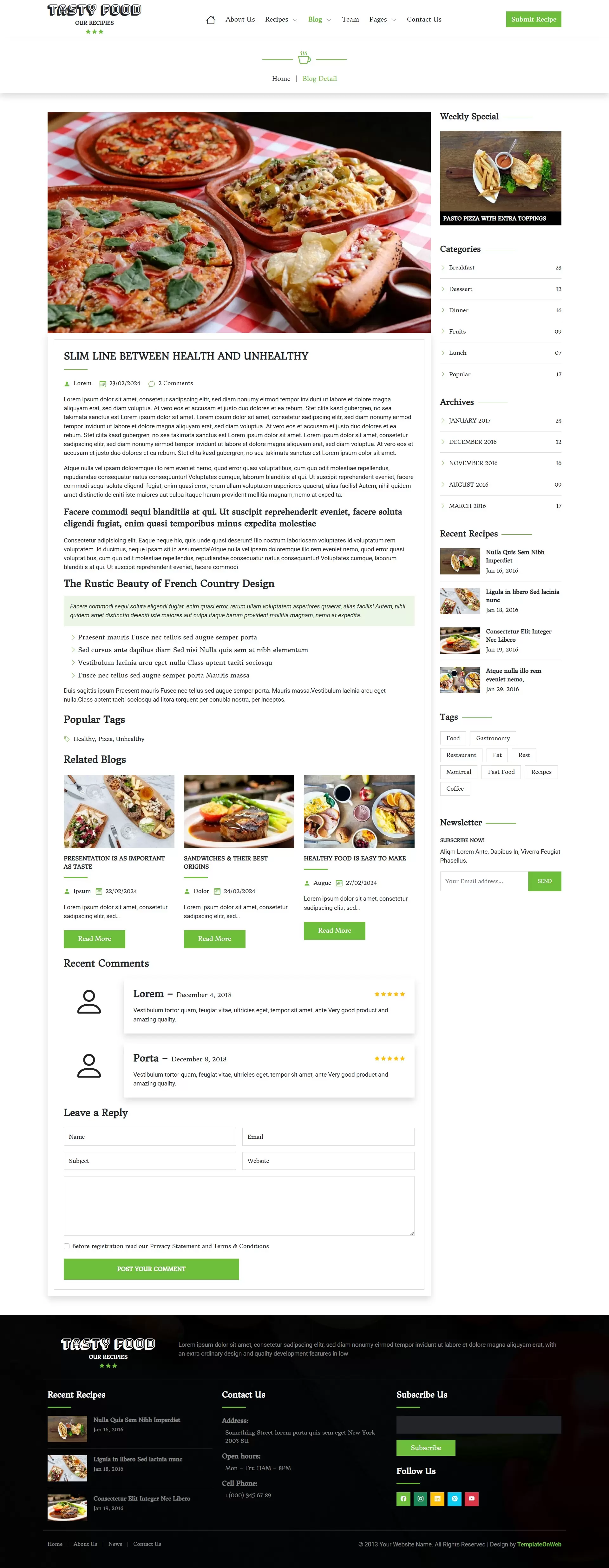 Create detailed food blog posts featuring comments and reviews