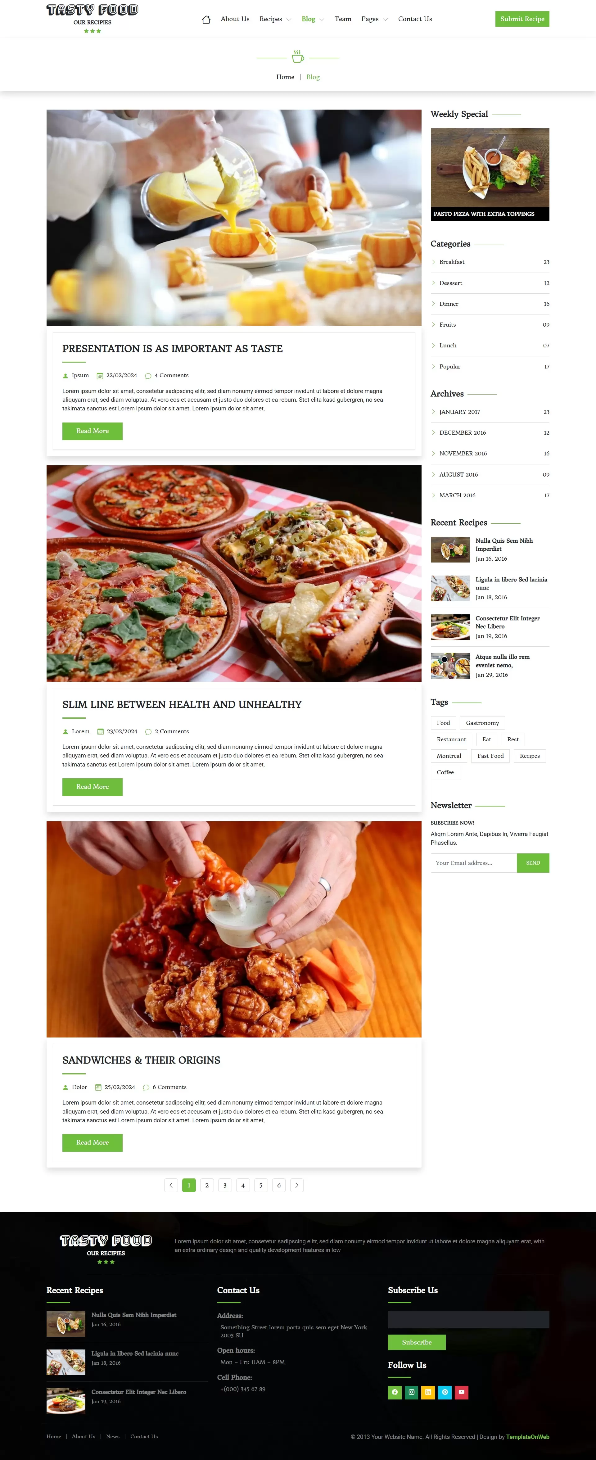 Recipes cooking blogs listing page preview