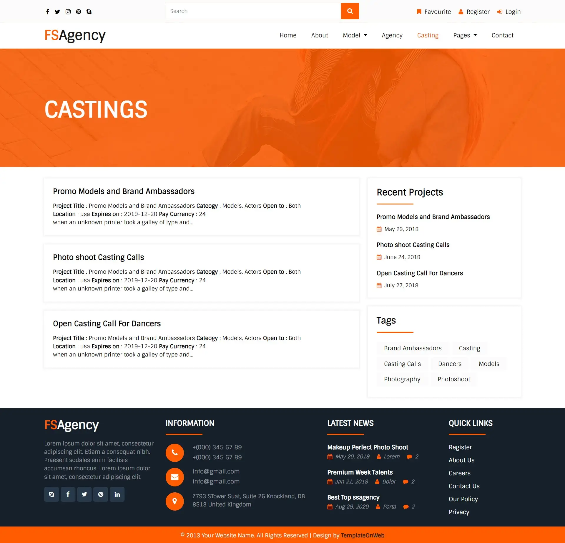 Models agency casting