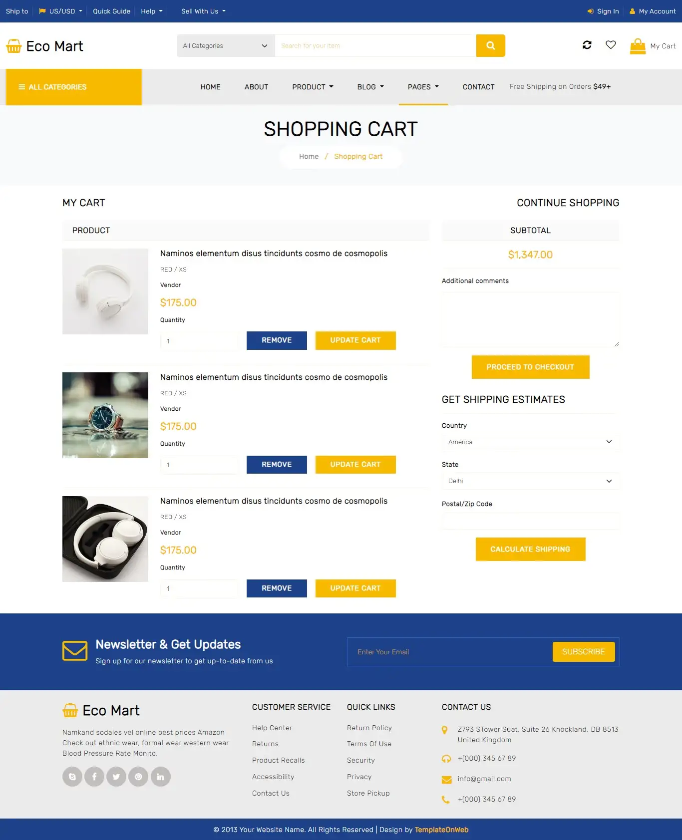 eCommerce site shopping cart page html