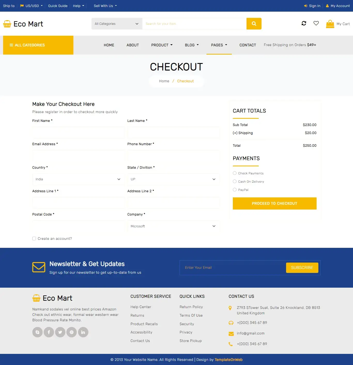 Shopping cart checkout