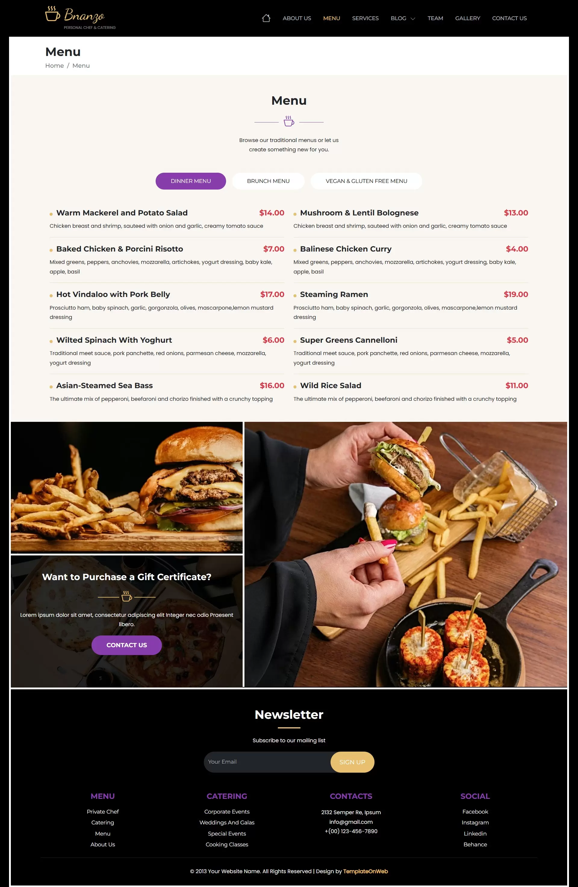 Menu page to display signature dishes with easy-to-read layout