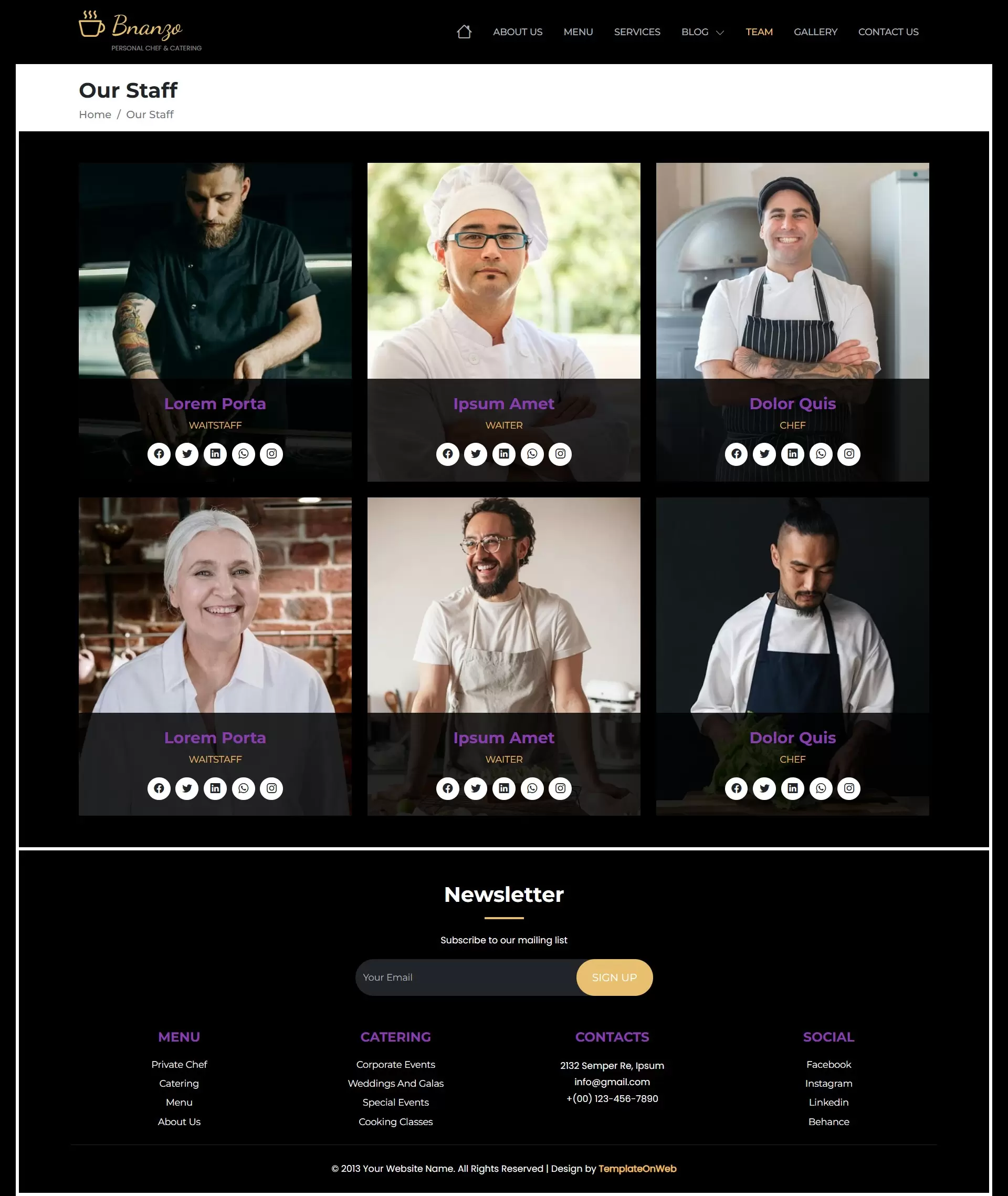 Personal chefs team with social media links
