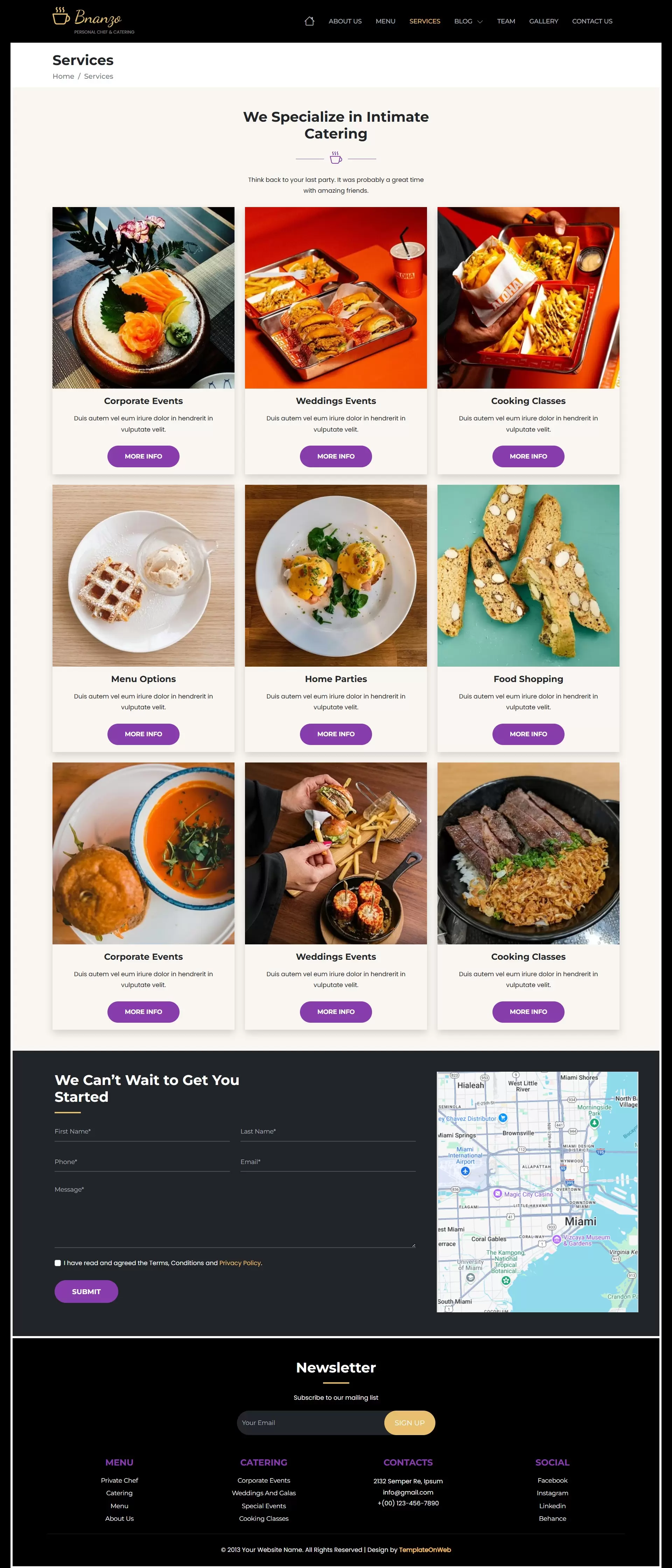 Services page to show catering packages, and meal preparation services