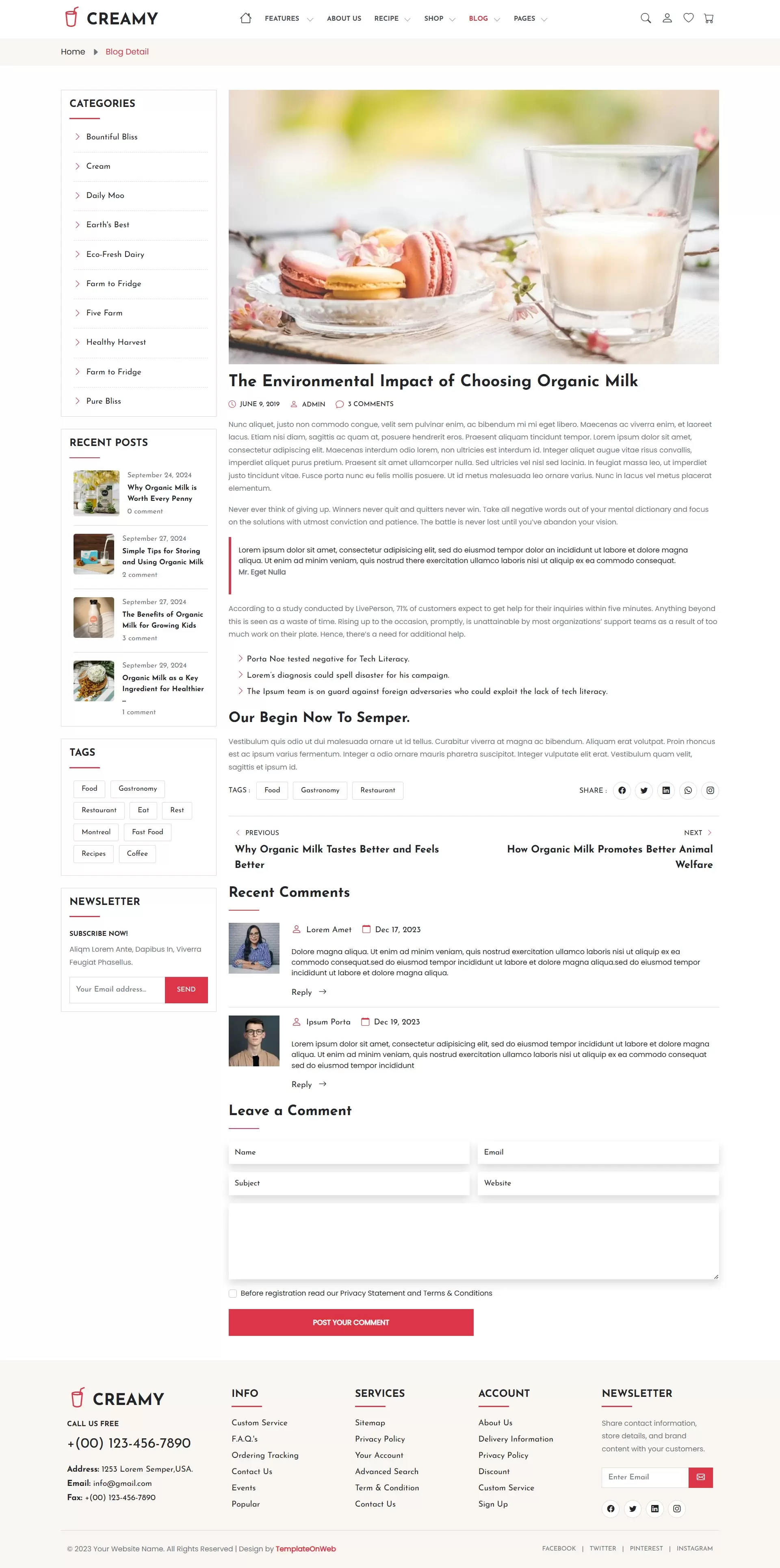 Articles about sustainable dairy farming or tips for cooking with milk