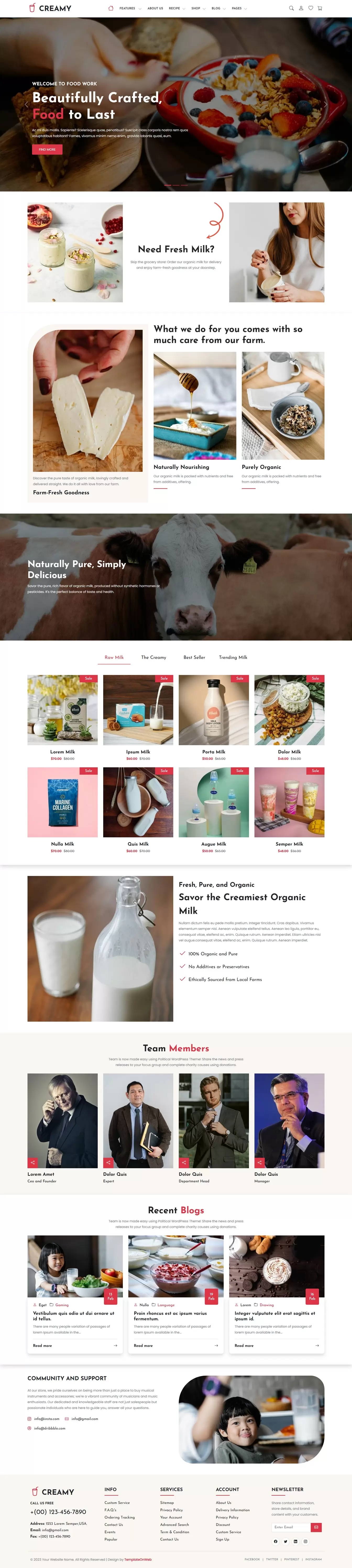 Fresh milk products including milk, cheese, yogurt, and butter