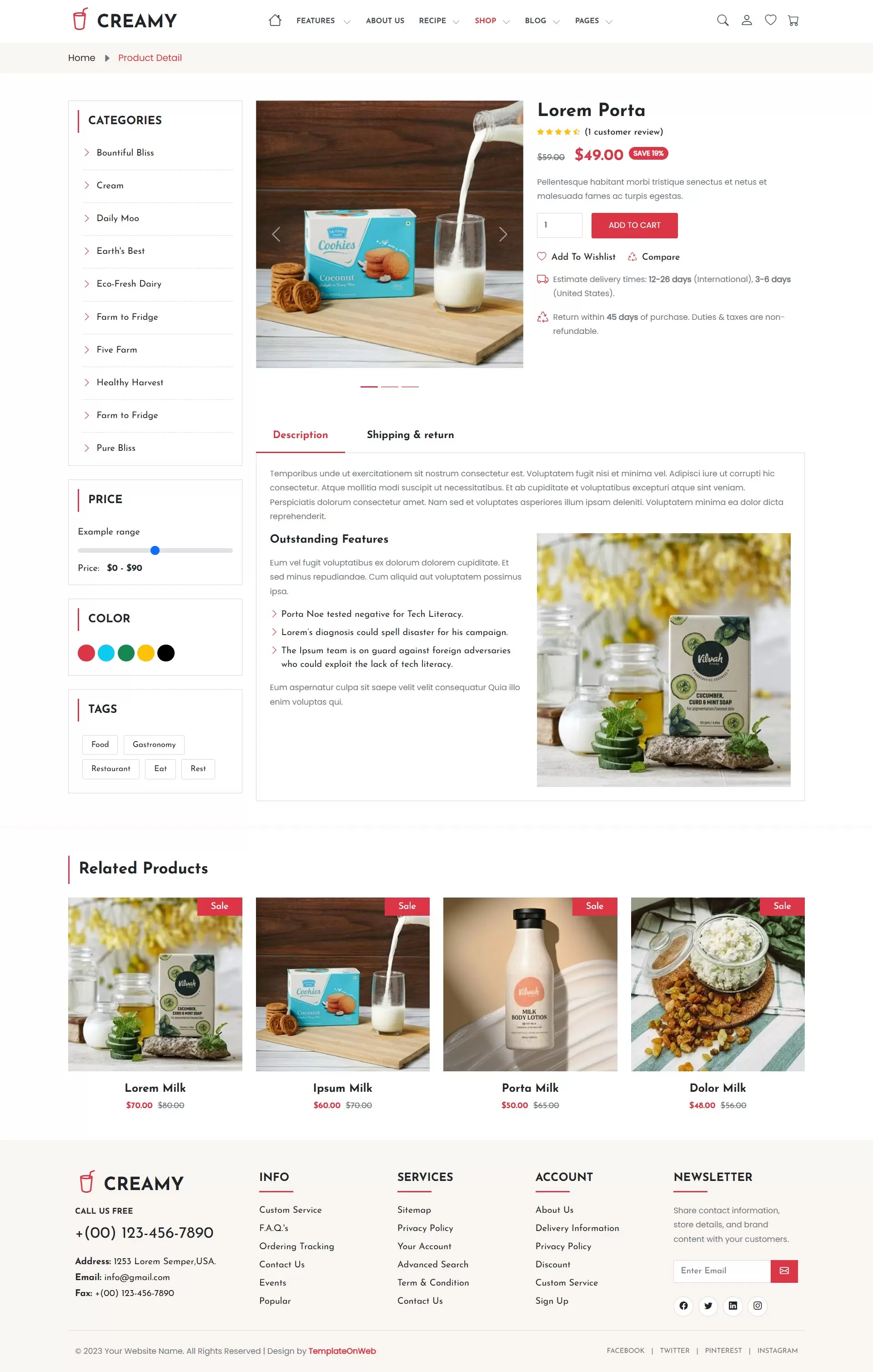 Milk product details page user comment form and ratings