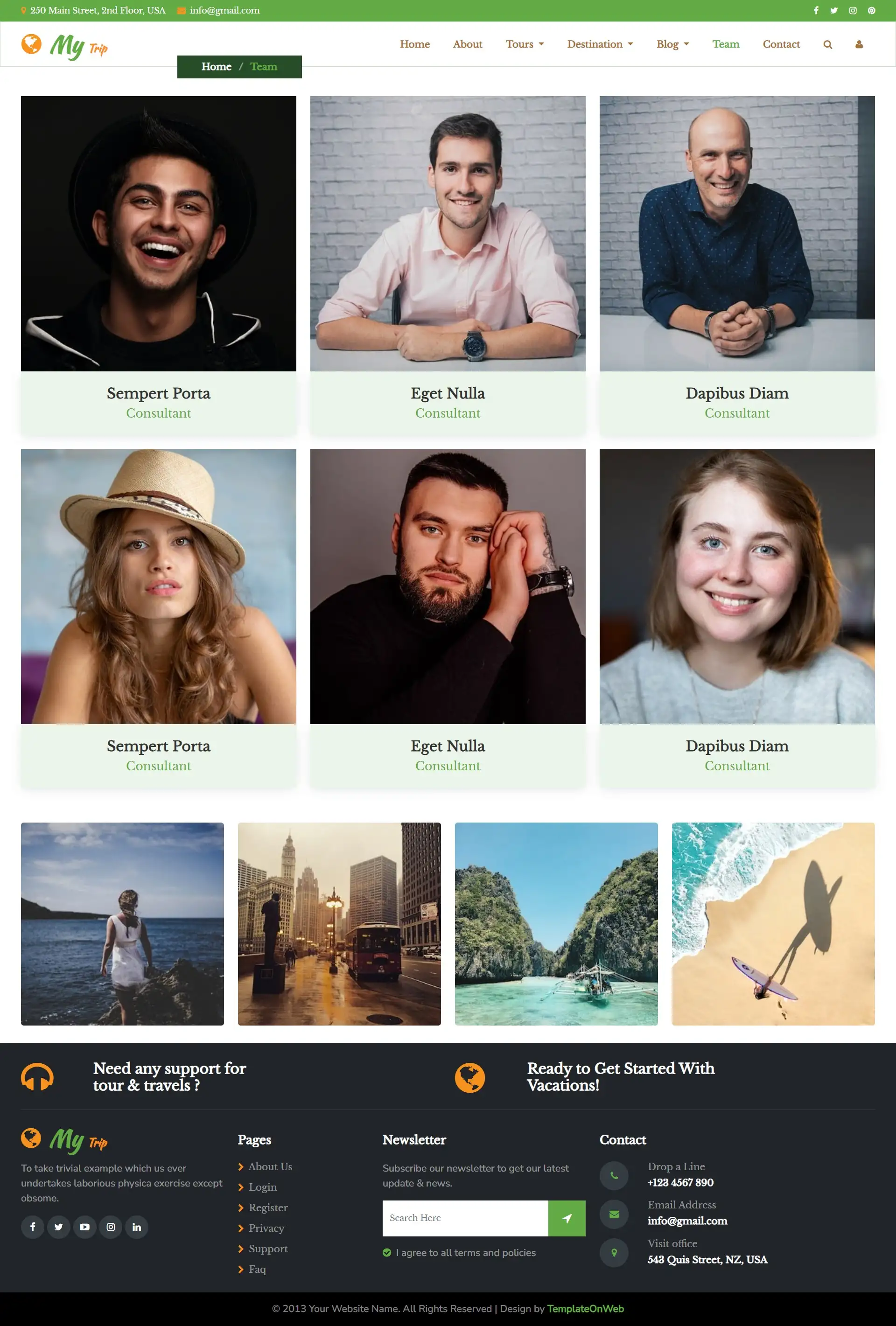Travel agents team page web design