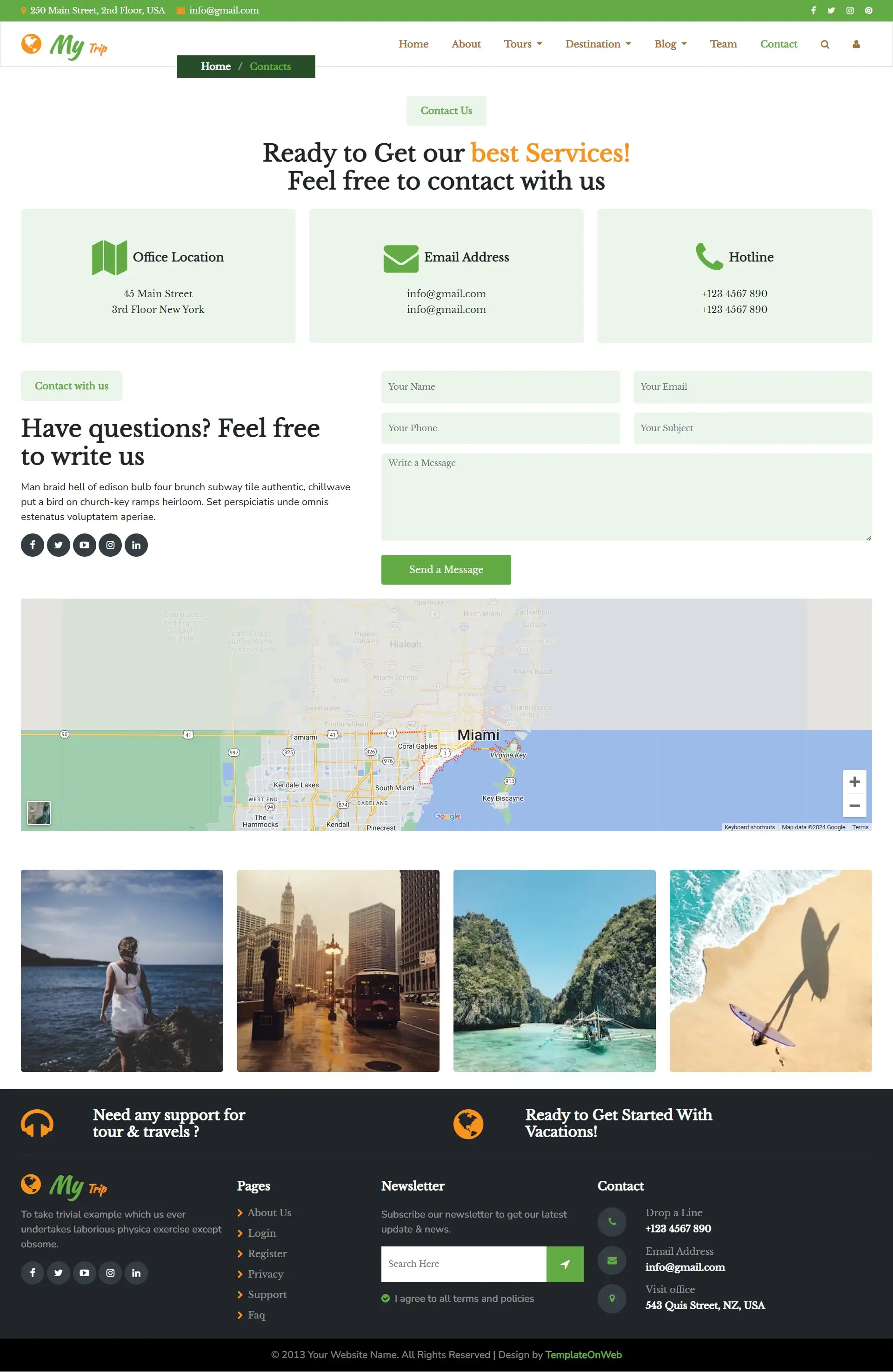 Web page for travel booking agent address details