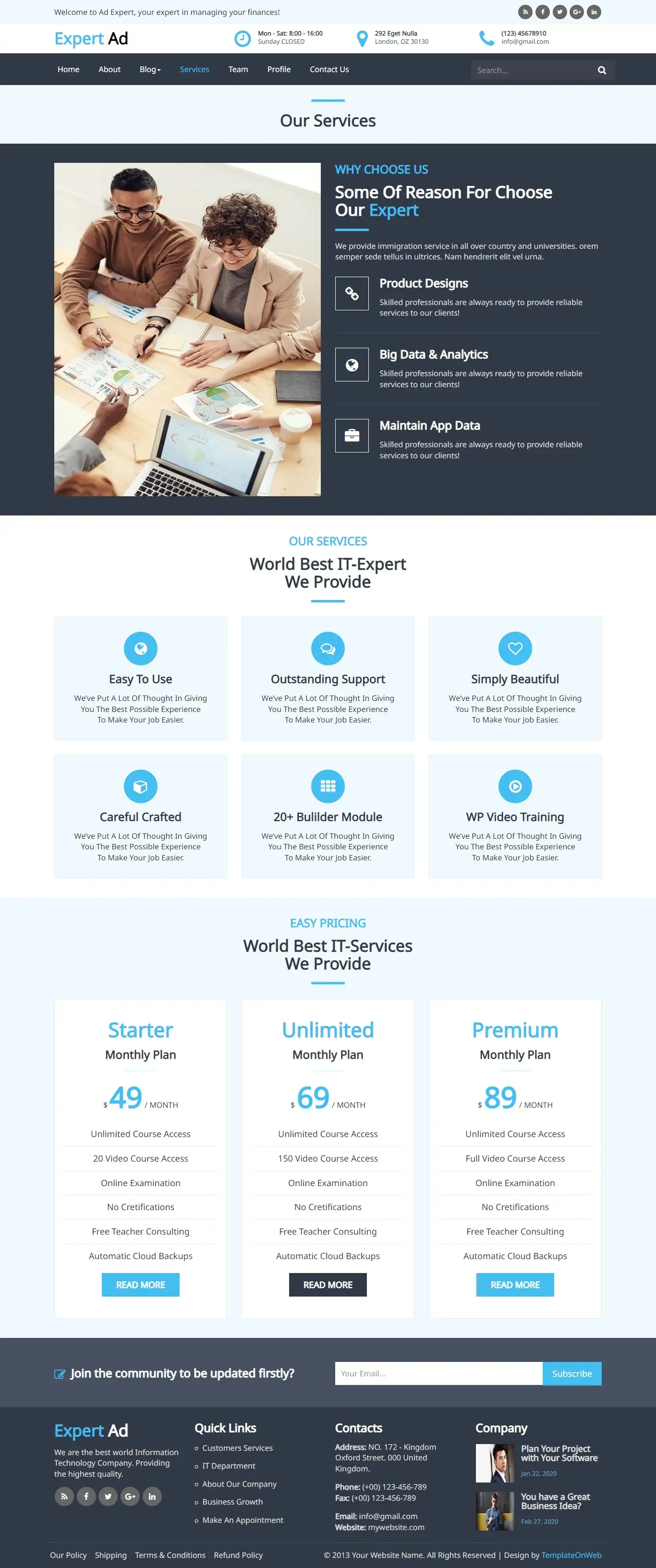 Consulting business services web page
