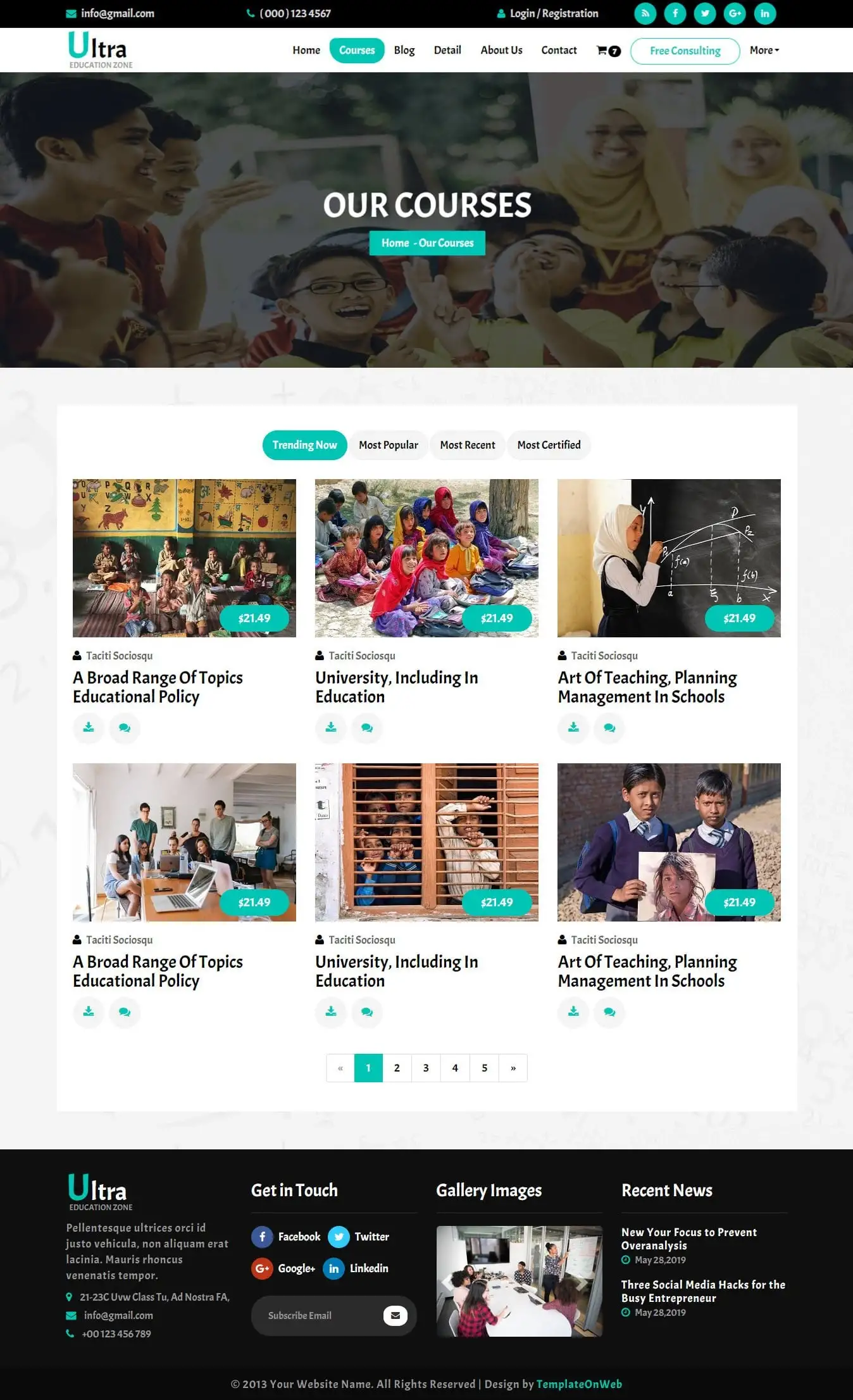 Responsive teaching courses page