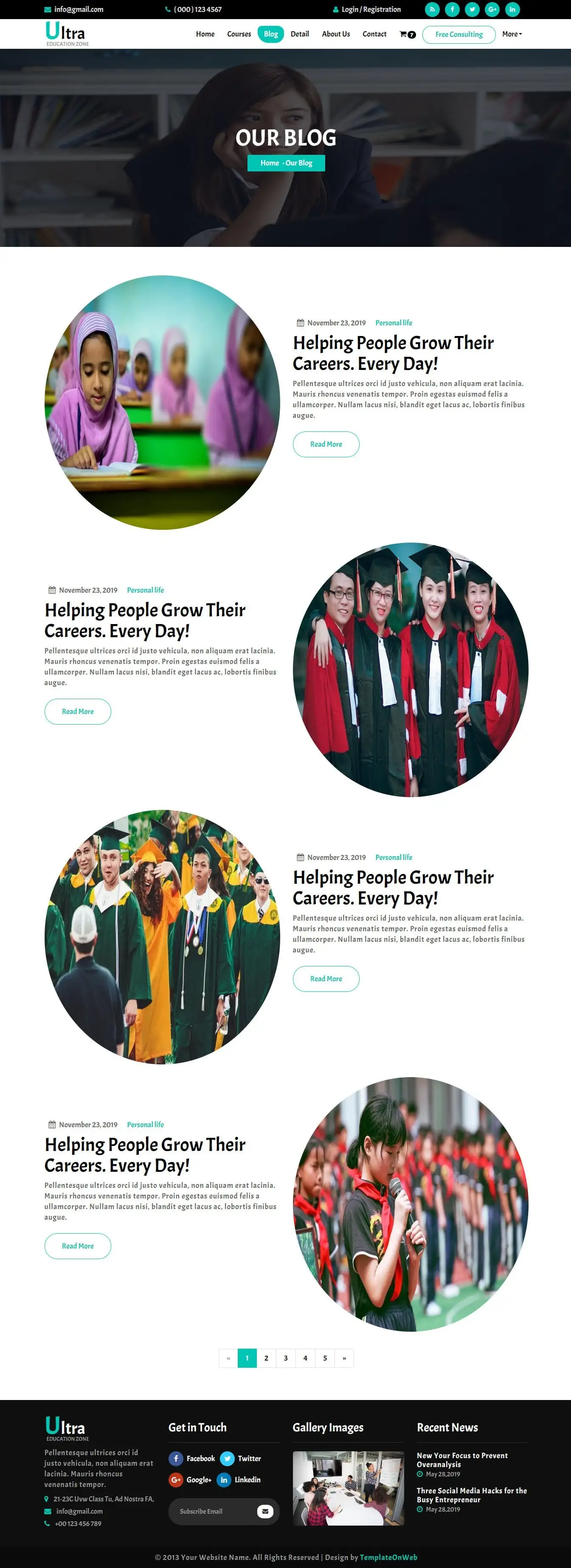 Teacher teaching blogs page template in bootstrap