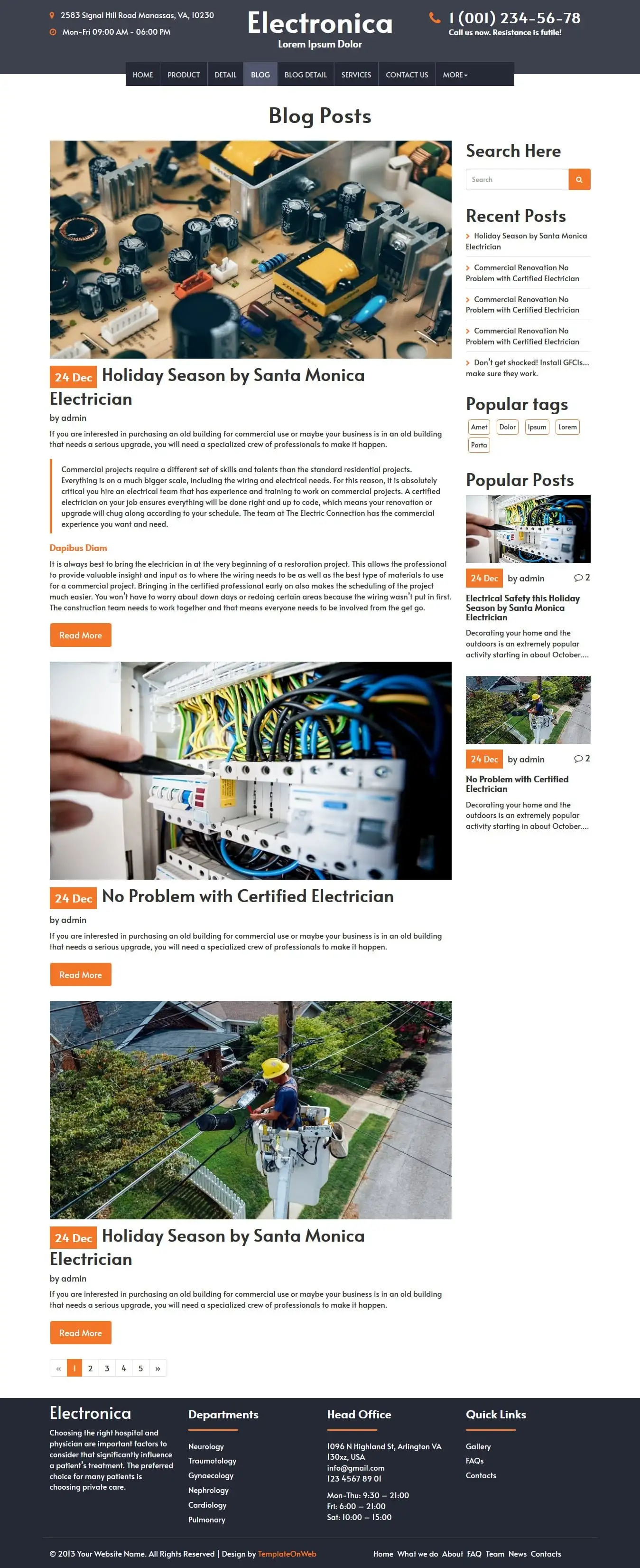Responsive template electronic blogs page