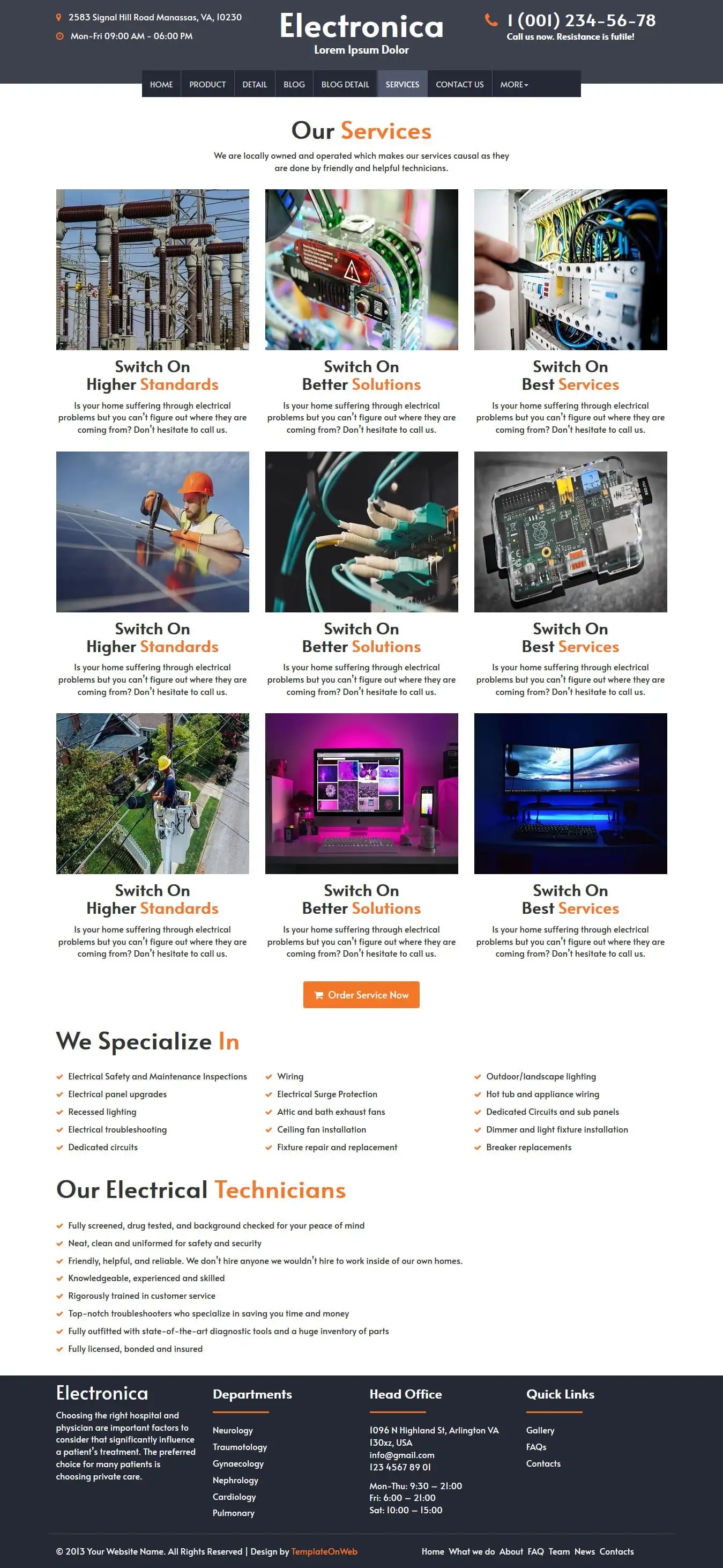 Online electrical shop services page