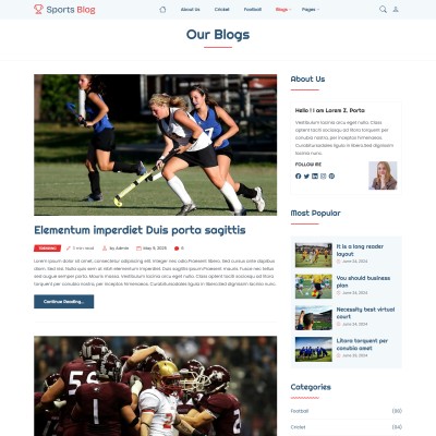 Website template blogs list page showing recent articles and summaries
