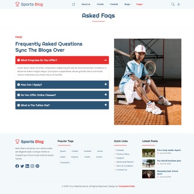 FAQs page preview showing collapsible Q&A sections