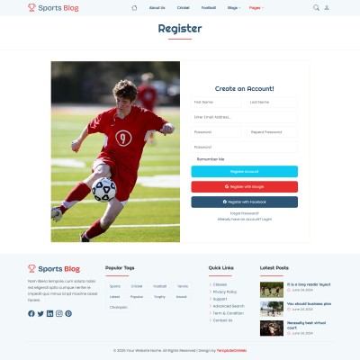 Login page screenshot from website template with email and password fields