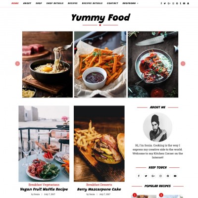 Food blog website template home page