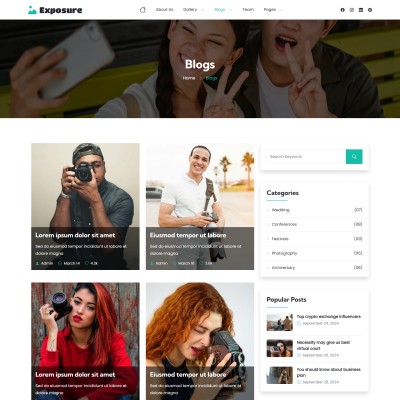 Photography blogs page web design