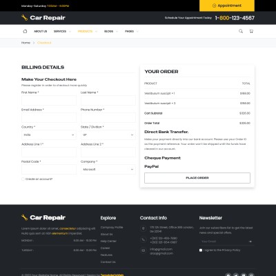 Online shopping checkout page