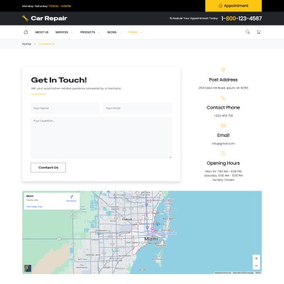 Contact Page – Phone, email, address, and embedded Google Map