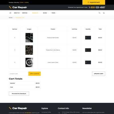 Car Spare Parts shopping cart page preview