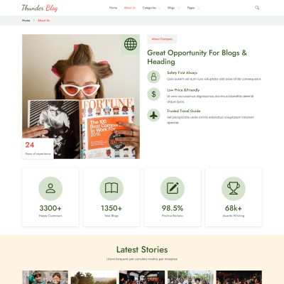 HTML About Us template page for news, blog, and magazine websites