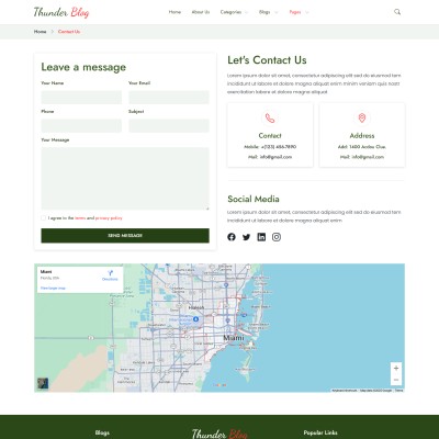 Responsive contact us form with map integration for blog website