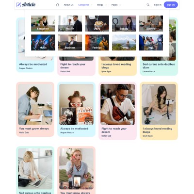 Subject categories grid – organized topics for education articles