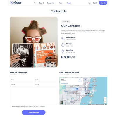Contact page – inquiry form, address, and map for Education Blog