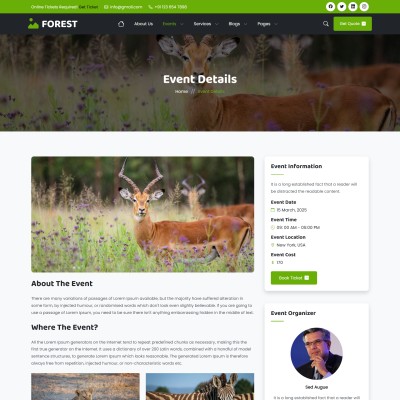Event registration section on forest website events page