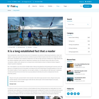 Fishing blog layout optimized for mobile and desktop devices