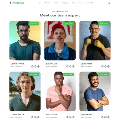 Olympic trainers list page with profiles of player coaches and mentors